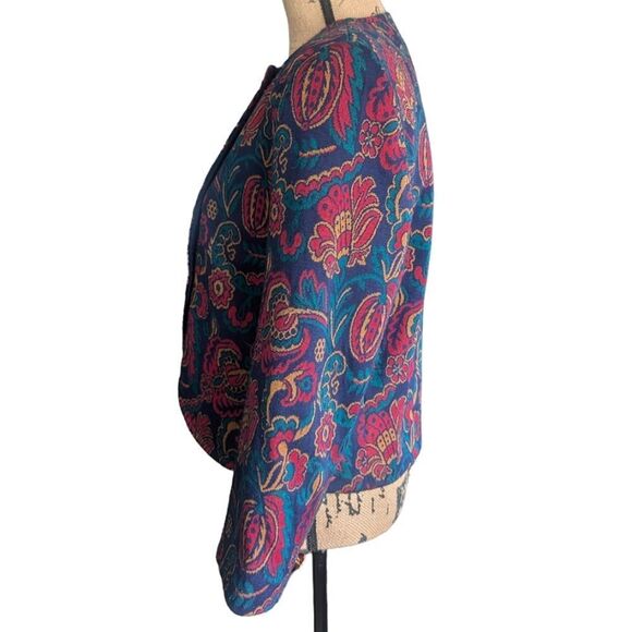 Vintage Crop Paisley Print Tailored Structured Designer Henry Lee Jacket Size 10 - Picture 7 of 14
